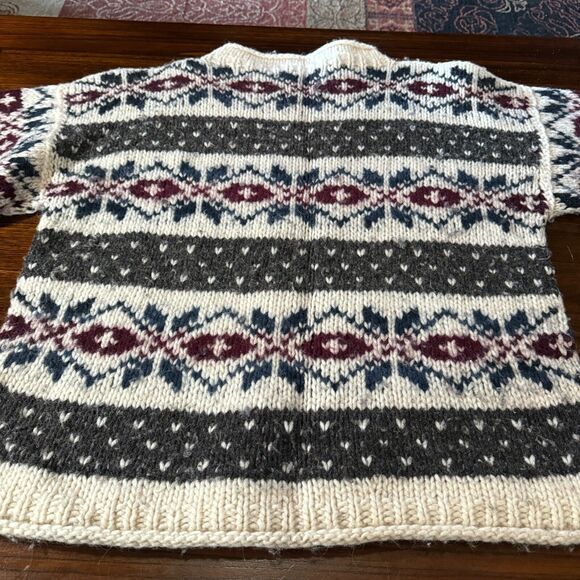 Wool Sweater Crewneck Large Ecuador Chunky Cable Knit Cream Earth Traders - Picture 7 of 7